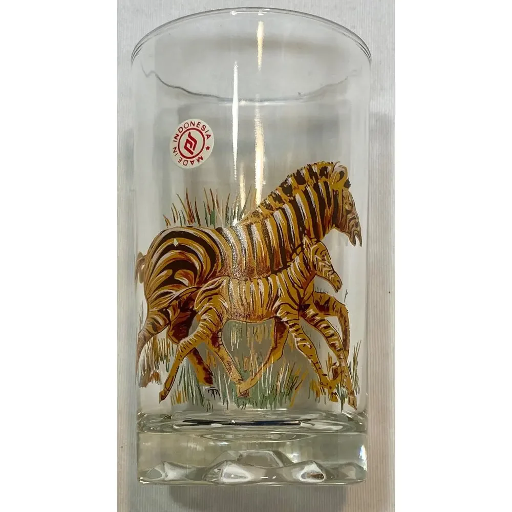 Vintage Wildlife/Safari Glasses Pasari Style Set of 6 African Animals w Young